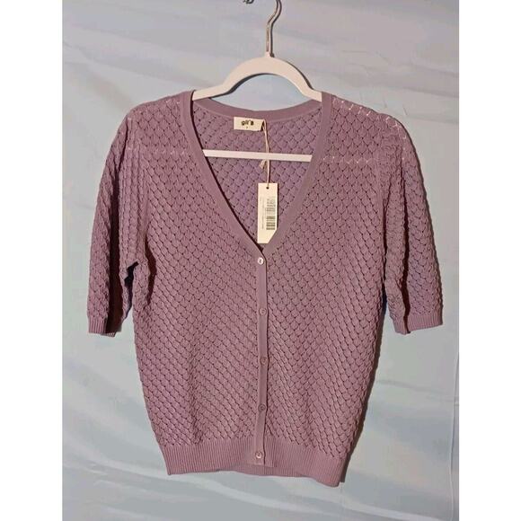 Gil'B Women's Small Knitted V Neck Lace Cardigan 100% Cotton Lavender NWT - Picture 1 of 6
